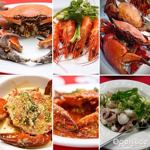 Klang Valley, signature spicy crabs, bun, salted crab, cheese crab, black pepper crab, shrimp, fish, pork knuckles, froggie in herbal wine soup, squid