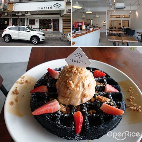 Fluffed Café & Dessert Bar, Charcoal waffle, ice cream, coffee, dessert, Taman Paramount, PJ