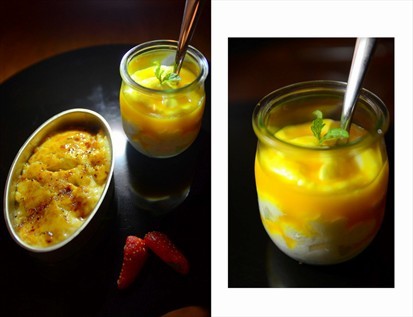 (L) Baked Rosemary Custard RM12 (R) Yogurt Mousse with Mango Cream