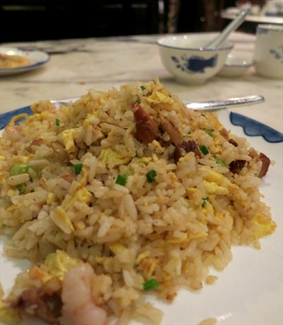 Fried Rice with Barbequed chicken and shrimp in Yang zhou preparation